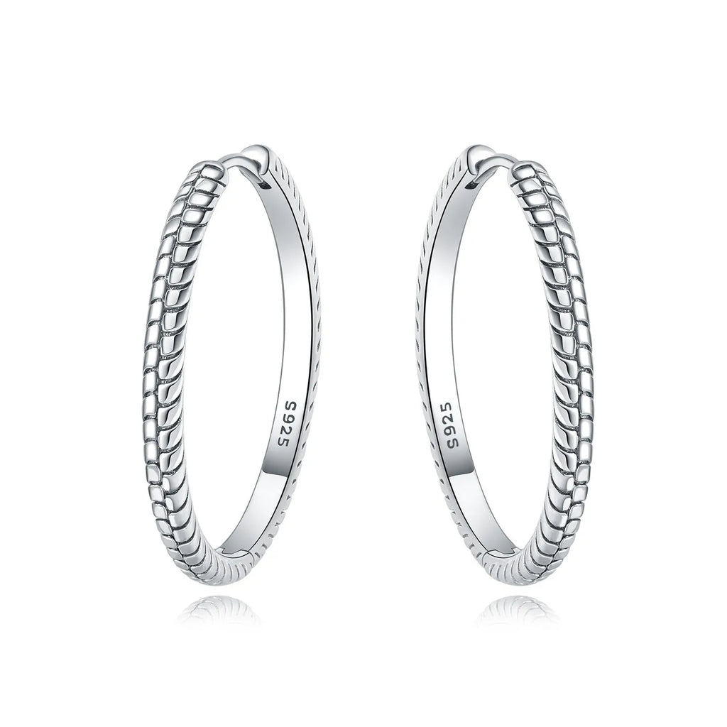 925 Sterling Silver Retro Grass Pattern Versatile Hoop Earrings Birthday Gift
