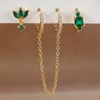 3PCS Sets Stainless Steel Two Hole Hoop Earring Small Leaf Studs