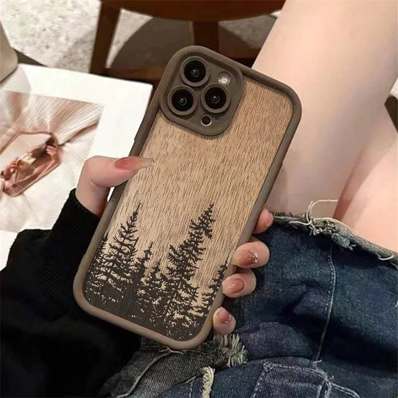 Retro Forest Brown Wood Case for iPhone 17 16 15 14 13 12 11 Pro Max Plus