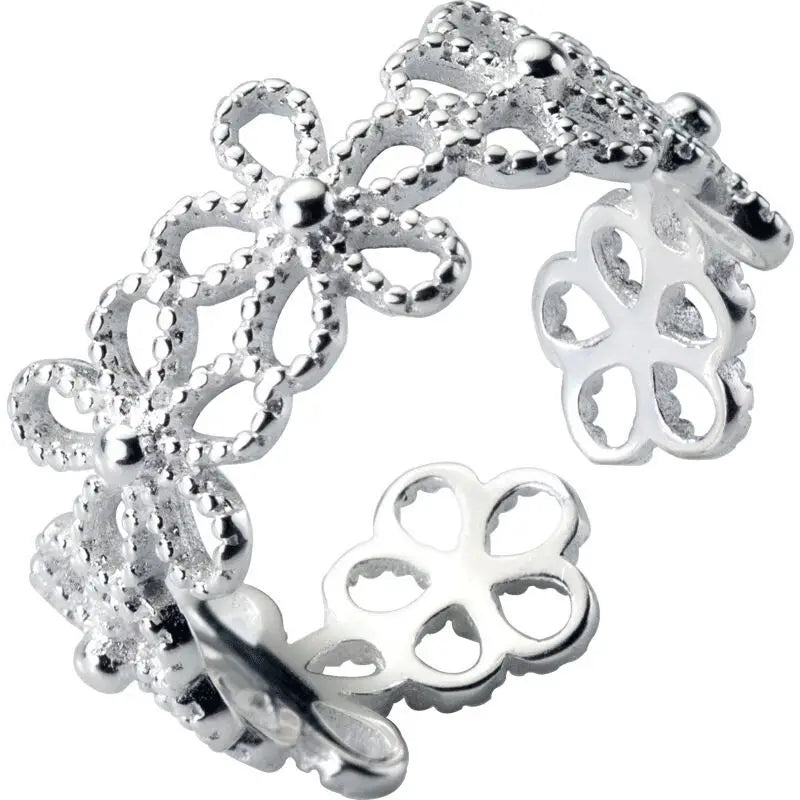 925 Sterling Silver Hollow Flower Adjustable Ring Engagement Ladies Vintage Luxury Jewellery