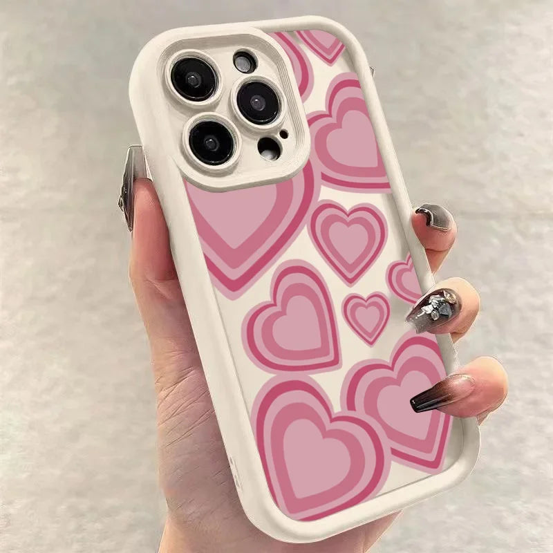 Pink Heart-Shaped Silicone Case for iPhone 17 16 15 14 13 12 11 Pro Max XR