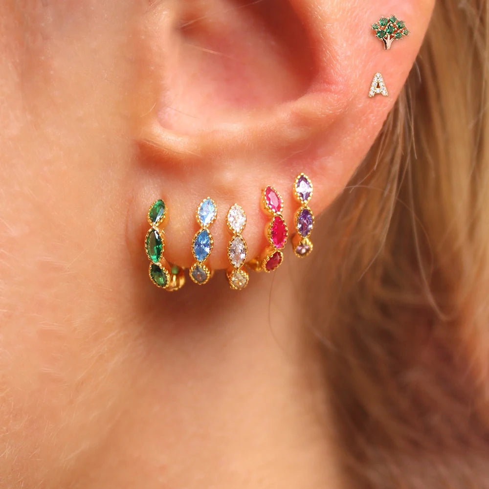 Fashion Multicolor CZ Zircon Small Hoop Earrings Geometry Circle