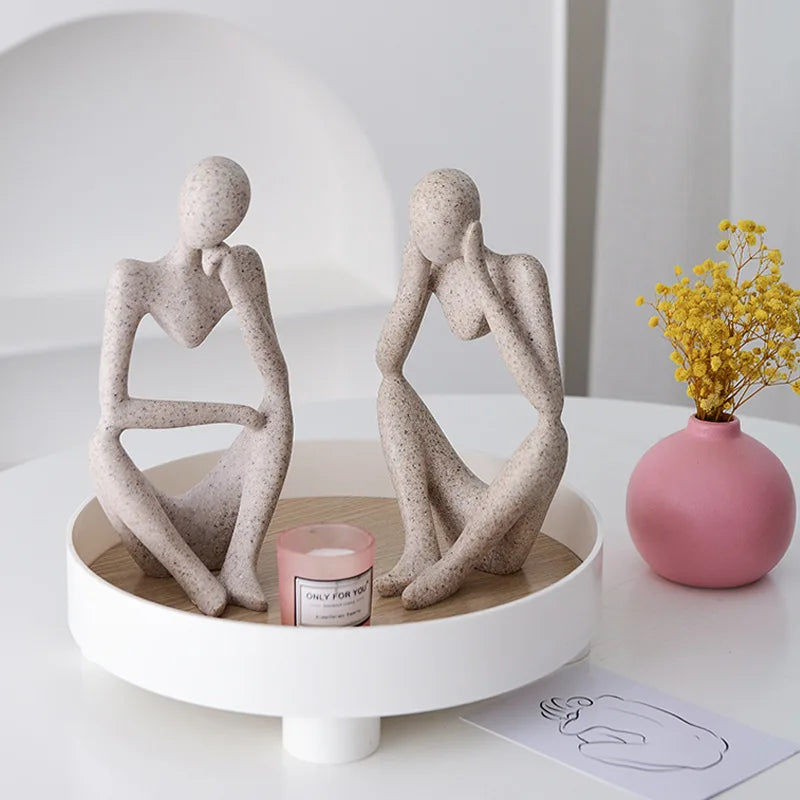 Nordic Abstract Sculpture Thinker Statue Resin Woman Figurine Office Home Decoration