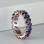 Bohemian Royal Blue Stone Leaf Rings For Women Silver Rose Gold Color Horse Eye Zircon Wedding Bands Birthday Party Jewelry Gift