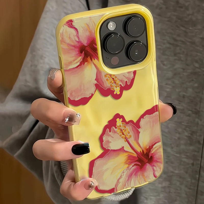 Pink Hibiscus Flower Texture Case for iPhone 17 16 15 14 13 12 11 Pro Max