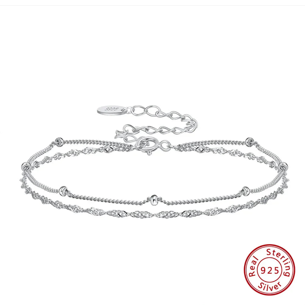 ORSA JEWELS 925 Sterling Silver Women's Bracelet Double Layer Water Ware with Satellite Chain Bracelet Elegance Jewelry SB131