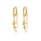 2PCS Gold Colour Crystal Zirconia Chain Hoop Earrings Small Pendant