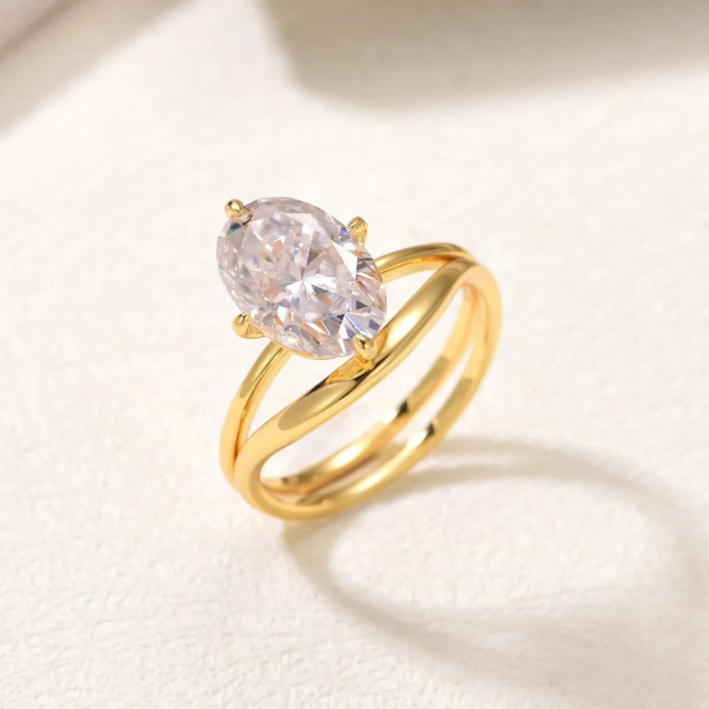 8x12mm Oval Moissanite Wedding Ring Set 18k Gold Plated 925 Sterling Silver Certified