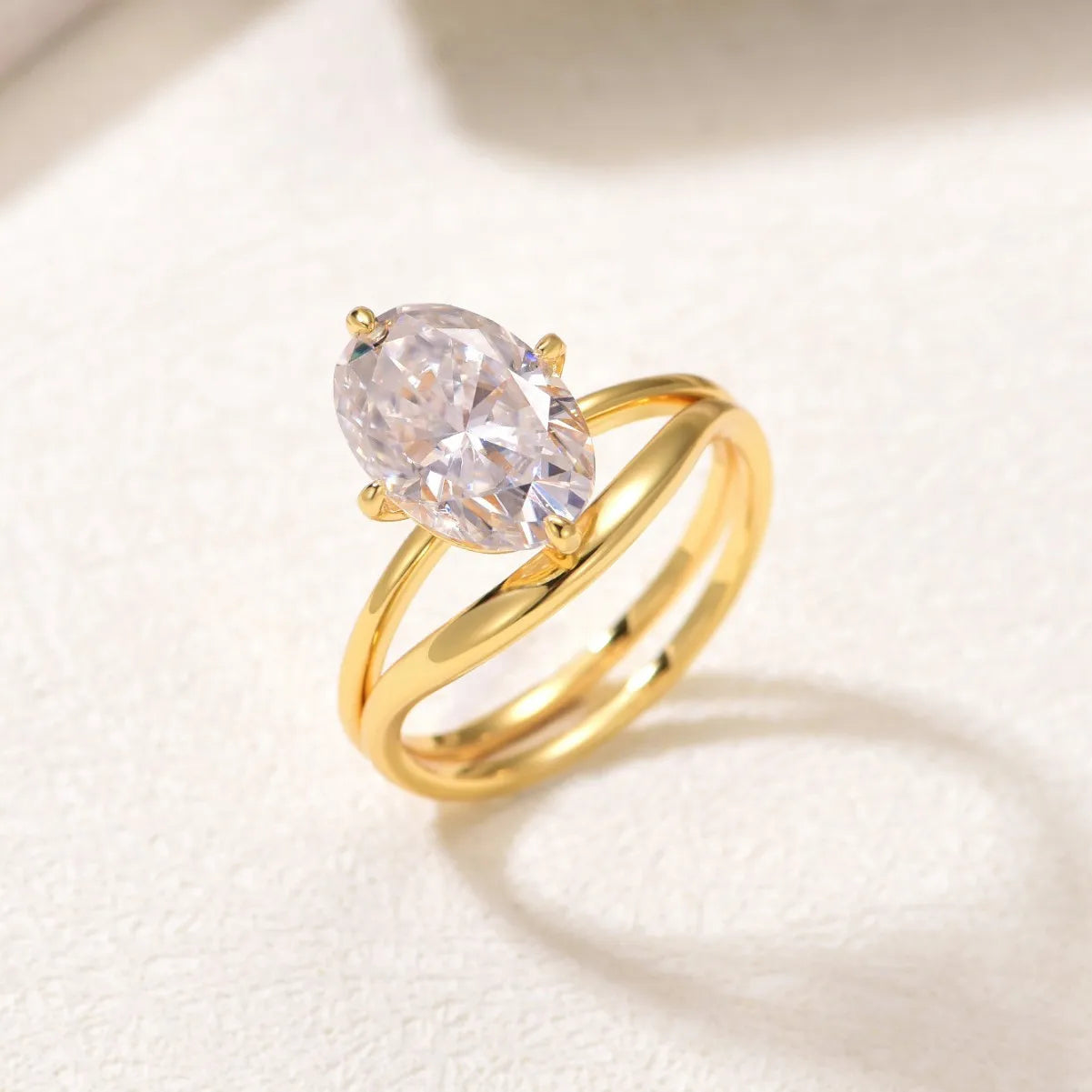 8x12mm Oval Moissanite Wedding Ring Set 18k Gold Plated 925 Sterling Silver Certified