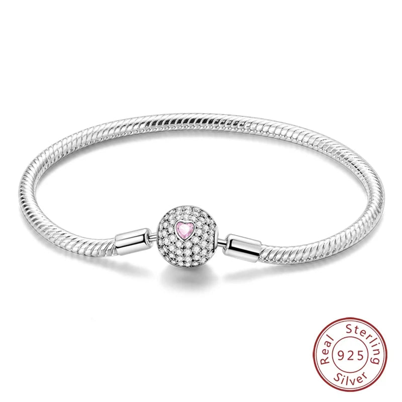 925 Sterling Silver Forever Love Peach Heart Bracelets Star Moon Airplane Earth Bracelets For Women Fit DIY Charms Party Jewelry