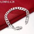 8mm Geometric Side Chain Bracelet 925 Sterling Silver Men Women Luxury Gift