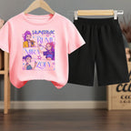 K-pop Girls Summer Casual T-Shirt and Shorts 2-Piece Fashion Outfit
