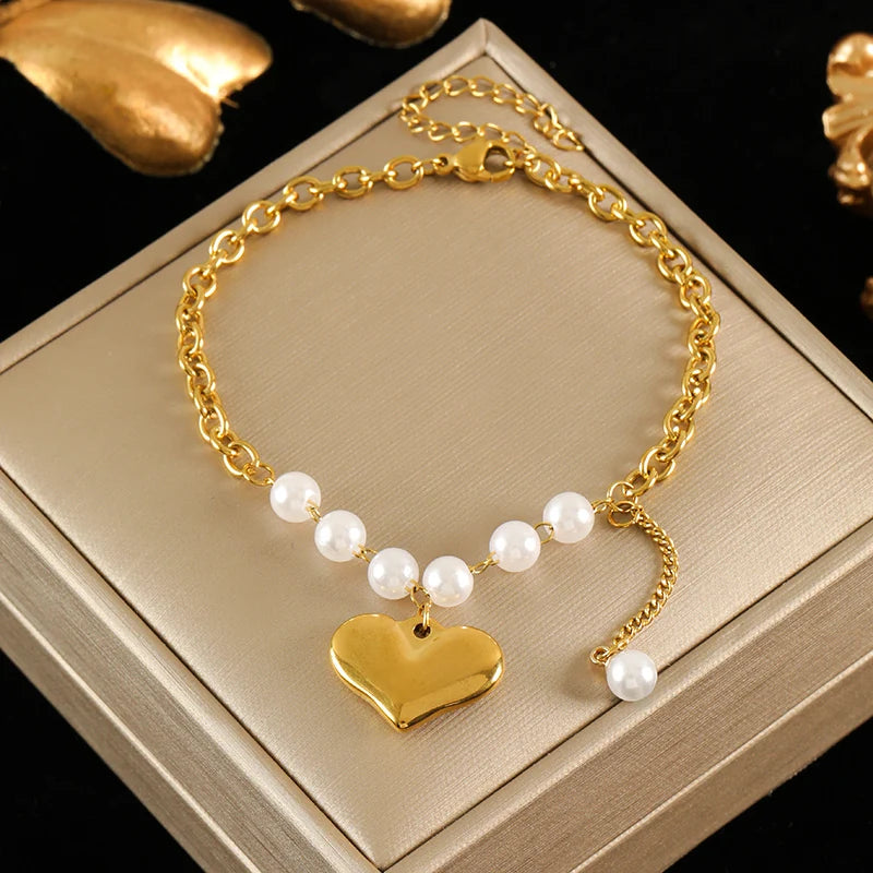 Gold Colour Stainless Steel Charm Bracelet Trendy Textured Jewellery