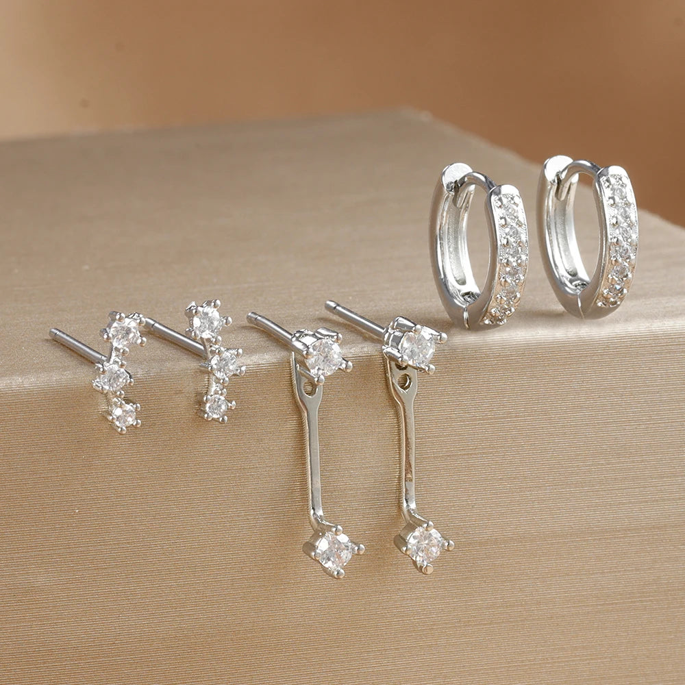 3 Pairs S925 Needle Minimalist Earrings Set Hoop Ear Climber Stack