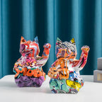 Geometric Abstract Lucky Cat Home Shop Decoration Resin Figurines Wall Shelf Modern Art
