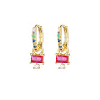 Luxury Rose Red Zircon Stainless Steel Water Drop Hoop Earring