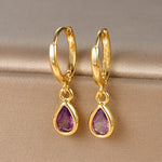 Vintage Gold Plated Zircon Huggie Hoop Earrings Water Drop Punk