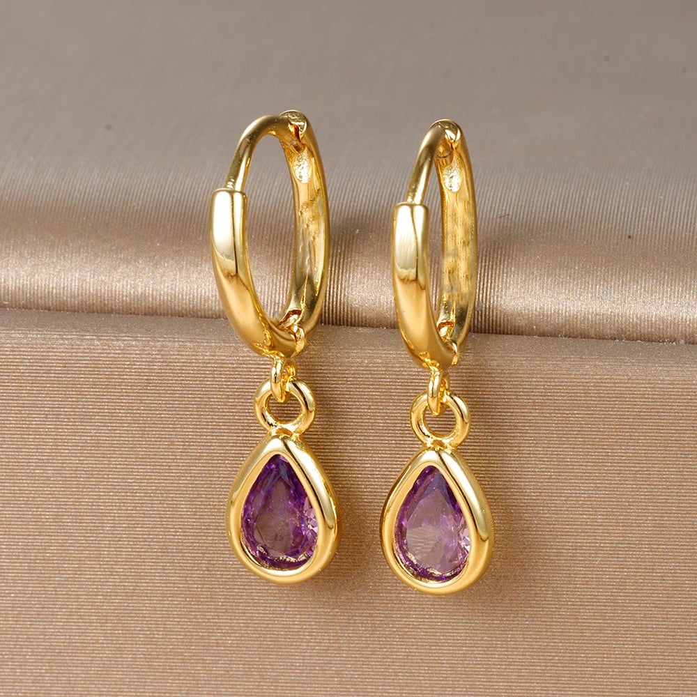 Vintage Gold Plated Zircon Huggie Hoop Earrings Water Drop Punk