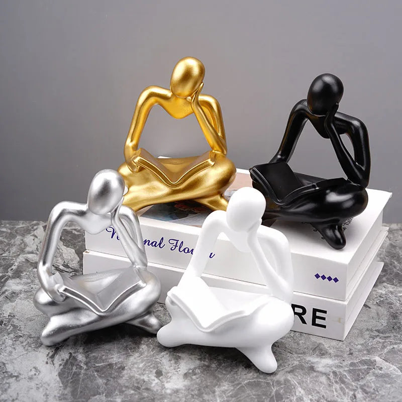 Nordic Abstract Reading Book Statue Resin Figurine Office Desktop Handmade Crafts