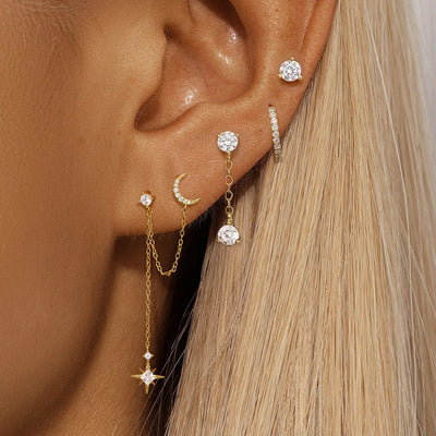 4PCS Women's Earrings Set Stainless Steel Zirconia Moon Star Punk