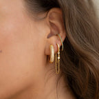 2PCS Gold Colour Crystal Zirconia Chain Hoop Earrings Small Pendant