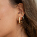 2PCS Gold Colour Crystal Zirconia Chain Hoop Earrings Small Pendant