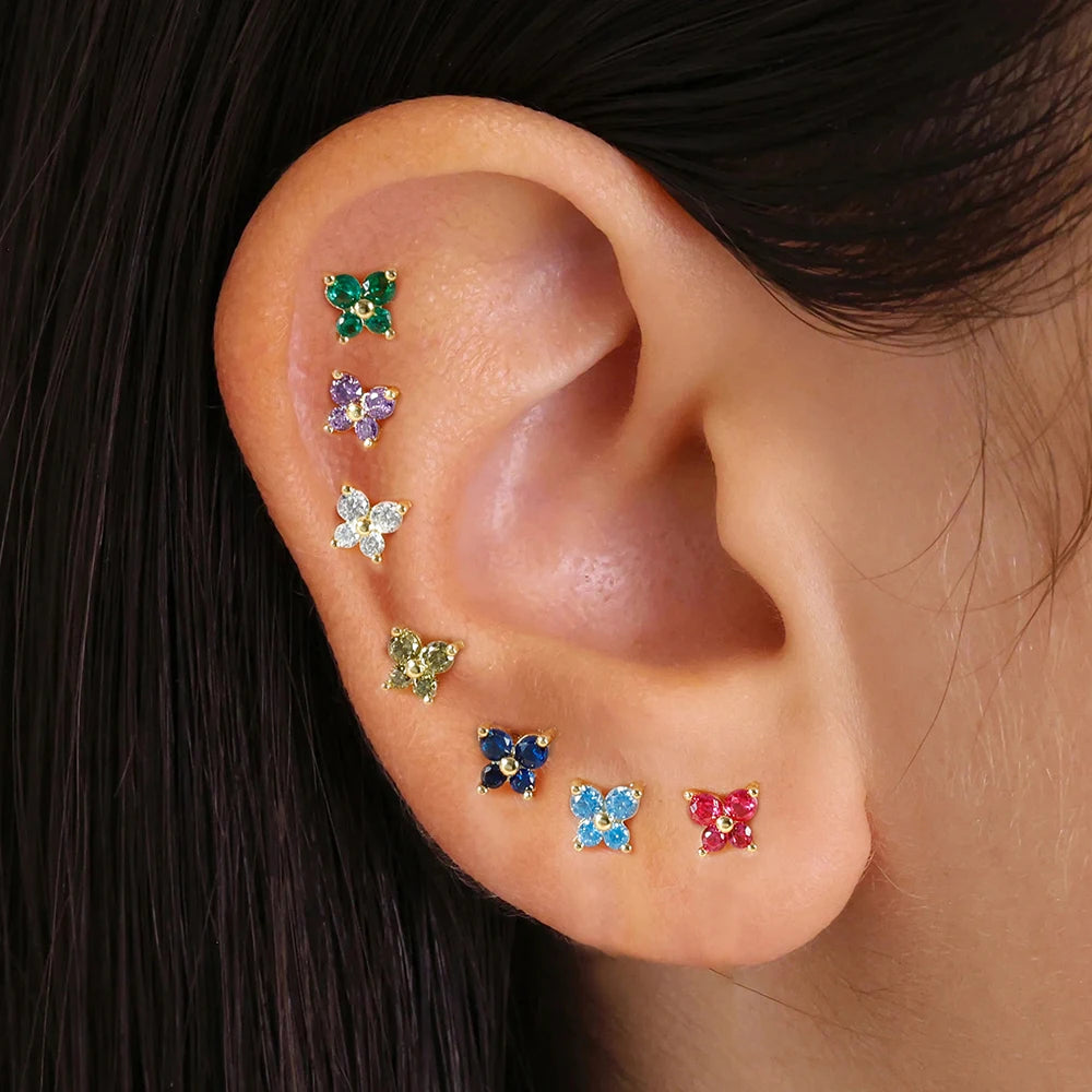 1 Pair Fashion Stainless Steel Zircon Butterfly Pendant Earrings Helix