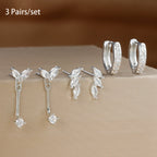 3 Pairs Exquisite Zircon Little Huggies Hoop Earrings Set Steel