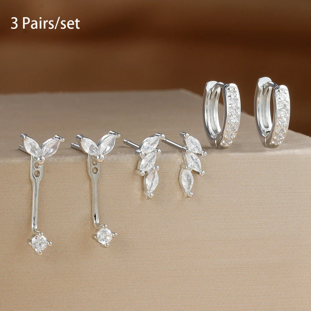3 Pairs Exquisite Zircon Little Huggies Hoop Earrings Set Steel