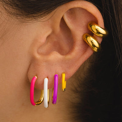 Colourful Neon Enamel Metal Huggie Hoop Earring Stainless Steel