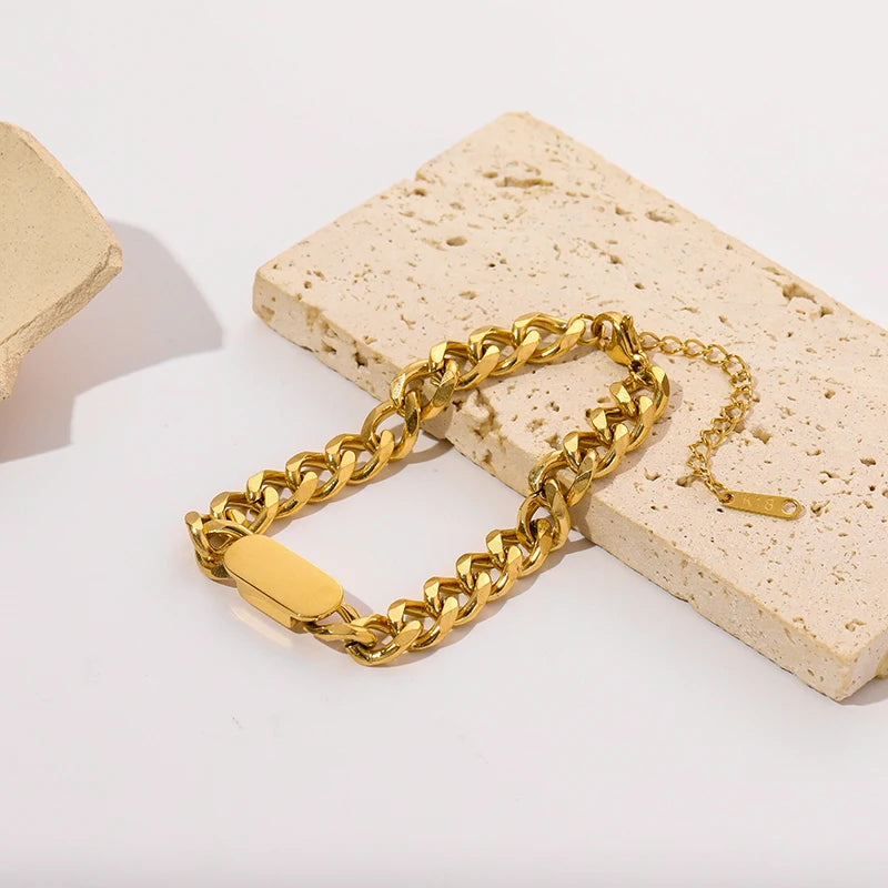 Gold Colour Stainless Steel Link Chain Bracelet Non-Fading Jewellery
