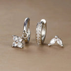 3PCS Trendy Stainless Steel Flower Drop Earring Set Zirconia Dangle