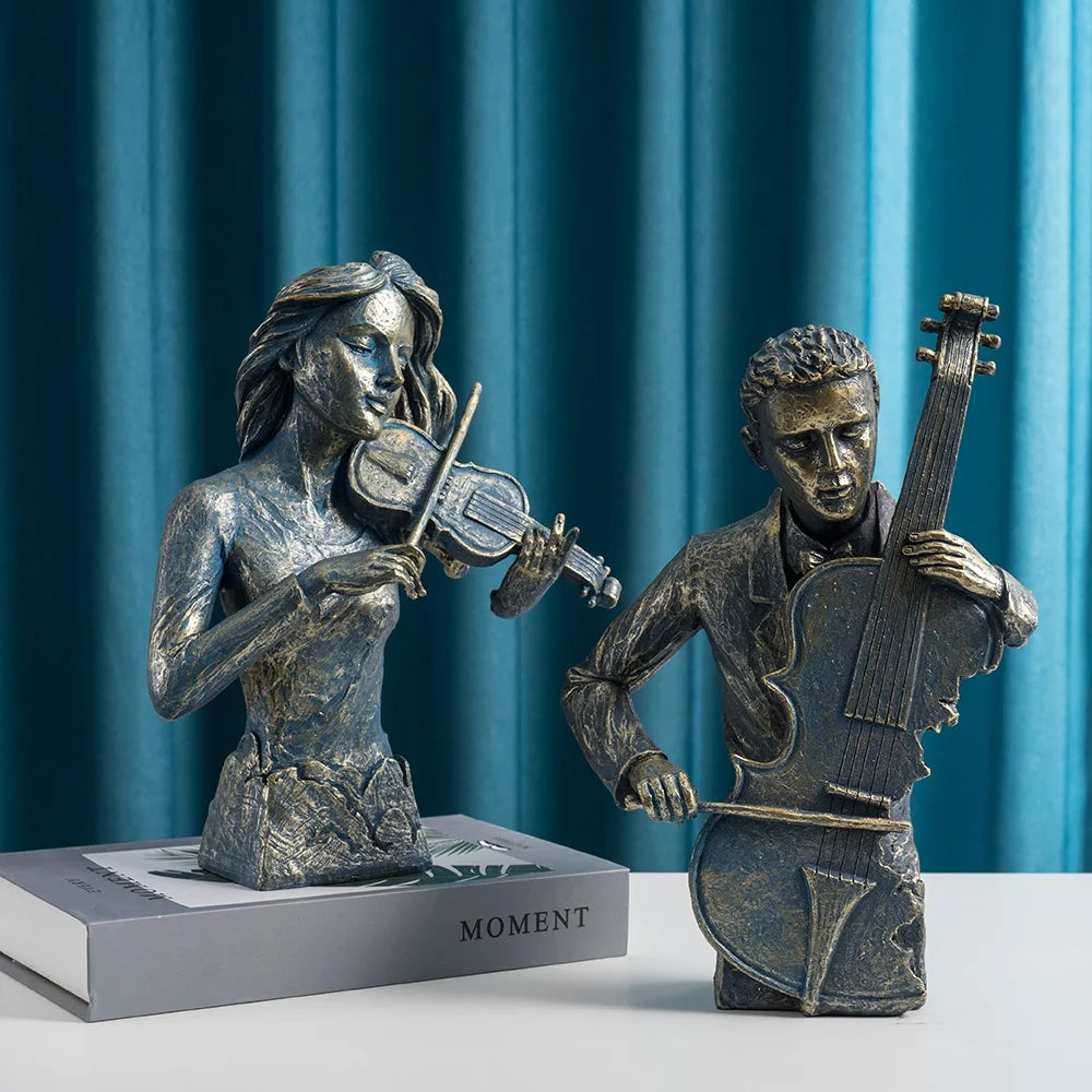 Retro Sculpture Sax Violin Cello Statue Figurines Vintage Home Living Room Bookshelf