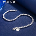 4mm Beads Chain Bracelet 925 Sterling Silver Women Wedding Party Jewellery