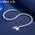 4mm Beads Chain Bracelet 925 Sterling Silver Women Wedding Party Jewellery