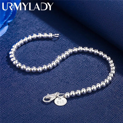 4mm Beads Chain Bracelet 925 Sterling Silver Women Wedding Party Jewellery