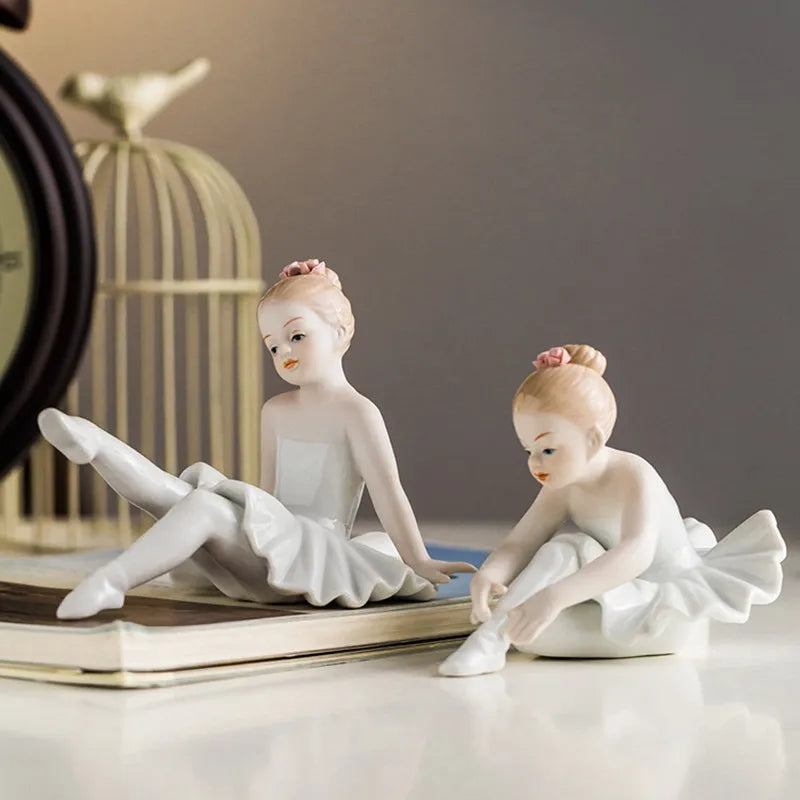 Ceramic Ballet Girl Figurine Doll Interior Home Decoration Living Room Creative Gift