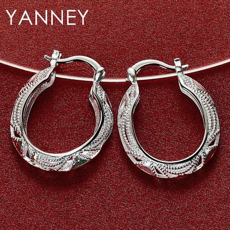 925 Sterling Silver 30mm Hollow Round Hoop Earrings Women Party Fashion Gift
