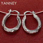 925 Sterling Silver 30mm Hollow Round Hoop Earrings Women Party Fashion Gift