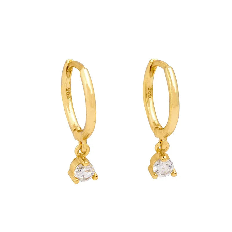 2PCS Stainless Steel Zirconia Small Hoop Earrings Water Drop Pendant