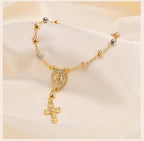 Virgin Mary Rosary Bead Cross Bracelet for Women, Tri-color Adjustable Chain Virgin of Guadalupe Bracelet Baptism Confirmation