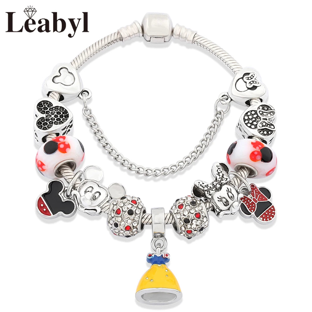 Pink Crystal Bead Charm Bracelet Colourful Enamel Handmade DIY Jewellery