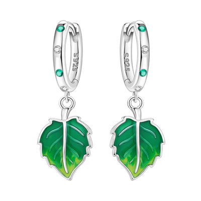 925 Sterling Silver Fresh Green Leaf Drop Earrings Anniversary Trendy Gift