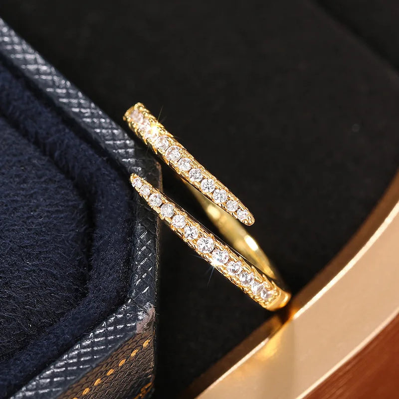 925 Sterling Silver Trendy Circle Finger Ring Dazzling CZ Adjustable Stackable Accessory