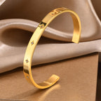 Open Adjustable Star Starburst Cuff Bangle Bracelet for Women Stainless Steel Cubic Zirconia Inlay Charm Layered Jewelry