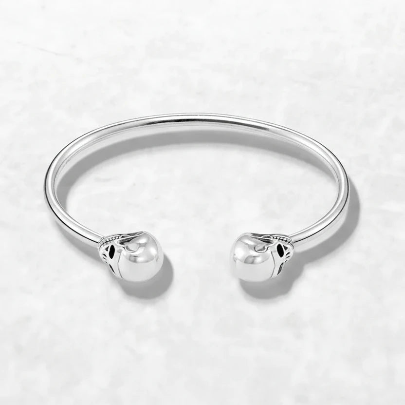 Skull Bangle Bracelet 925 Sterling Silver Karma Rebel Jewellery Men Women