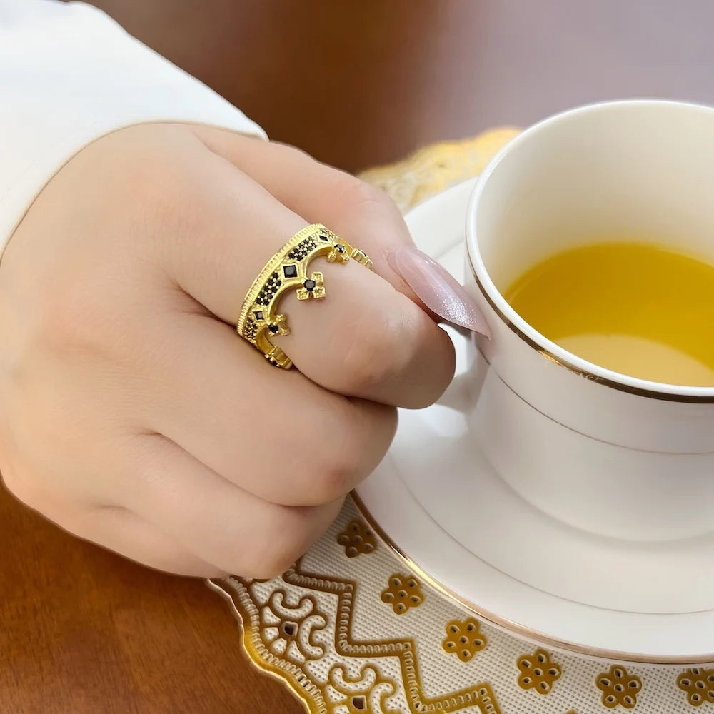 Royal Power Crown Golden Ring 925 Sterling Silver Victorian Vintage Men Women