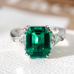 4ct Lab Grown Ruby Colombian Emerald Ring 925 Sterling Silver Moissanite Band