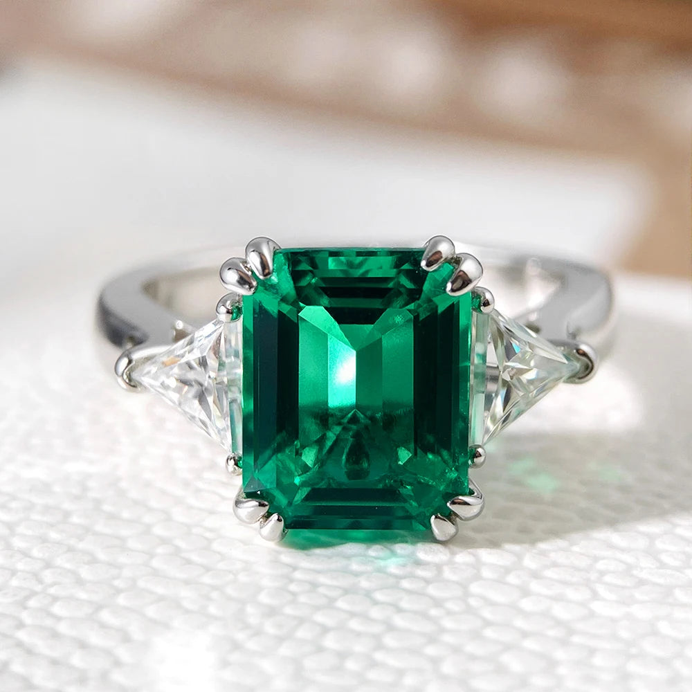 4ct Lab Grown Ruby Colombian Emerald Ring 925 Sterling Silver Moissanite Band