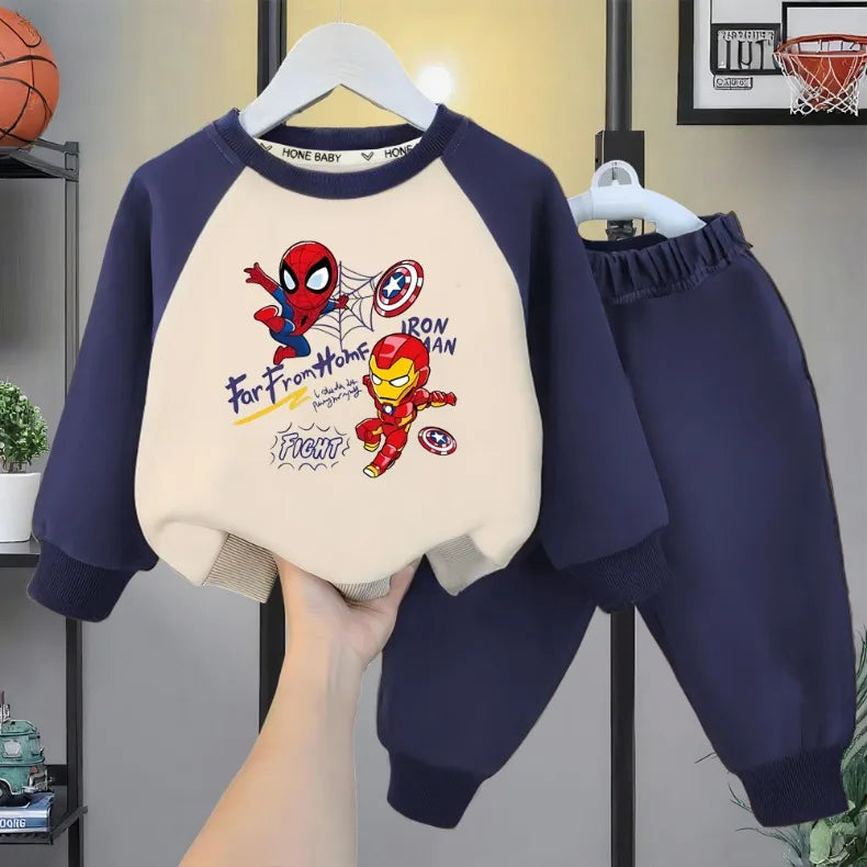 Kids Spiderman Printed O-Neck Hoodie & Pants Two Piece Boys Casual Suit